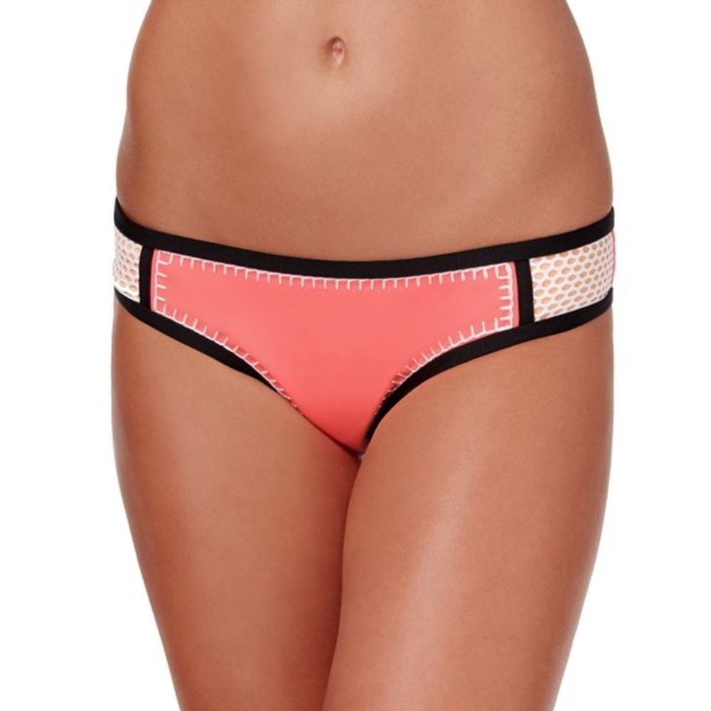 Bar III Pink Bikini Bottoms NEW Black Whipstitch Mesh Side Hipster Size Large